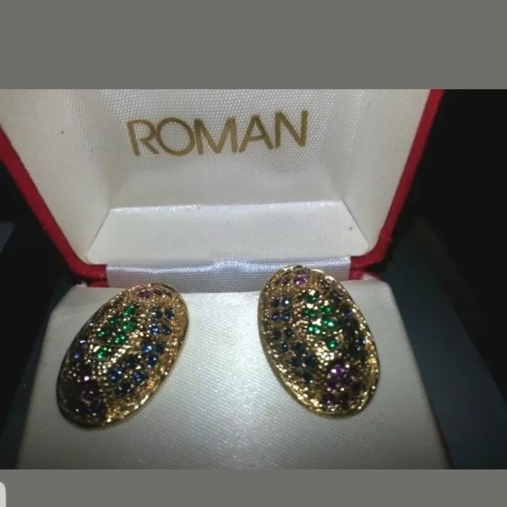 ROMAN Antique Vintage Clip on Earrings Gold Plated In Original Box